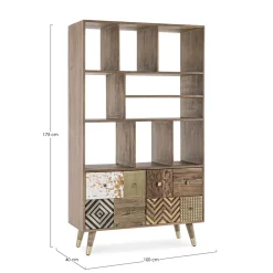 Viadurini Living Moderne Design Bücherregale-Bücherregal für Wohnzimmer aus Mangoholz und recycelten Homemotion-Türen - Auriel