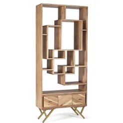 Viadurini Living Moderne Design Bücherregale-Bücherregal für Wohnzimmer aus Akazienholz und Homemotion-Schublade - Auriel