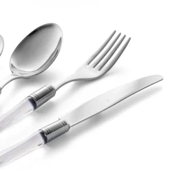 Viadurini Kitchen Besteck Set-Besteck aus poliertem Edelstahl und transparentem Acrylgriff 24 Stück - Brilli