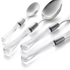Viadurini Kitchen Besteck Set-Besteck aus poliertem Edelstahl und transparentem Acrylgriff 24 Stück - Brilli