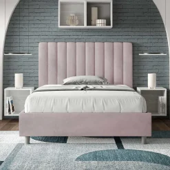 Viadurini Night Design Polsterbetten 120X190-Bett 140x200 cm Mikrofaser mit symmetrischen vertikalen Linien Made in Italy - Glove