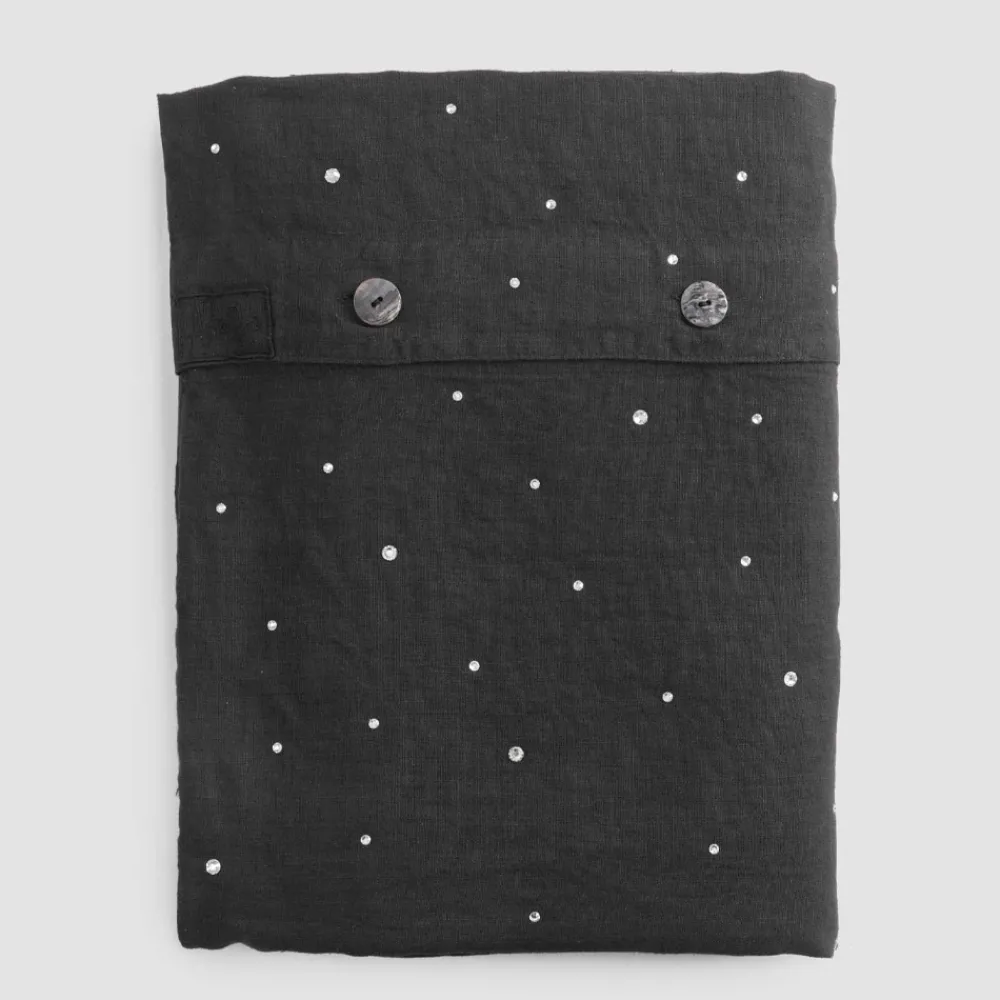 Viadurini Textile Bettbezüge-Bettbezug aus schwarzem Leinen mit Kristallen Luxus Doppelbett - Damante