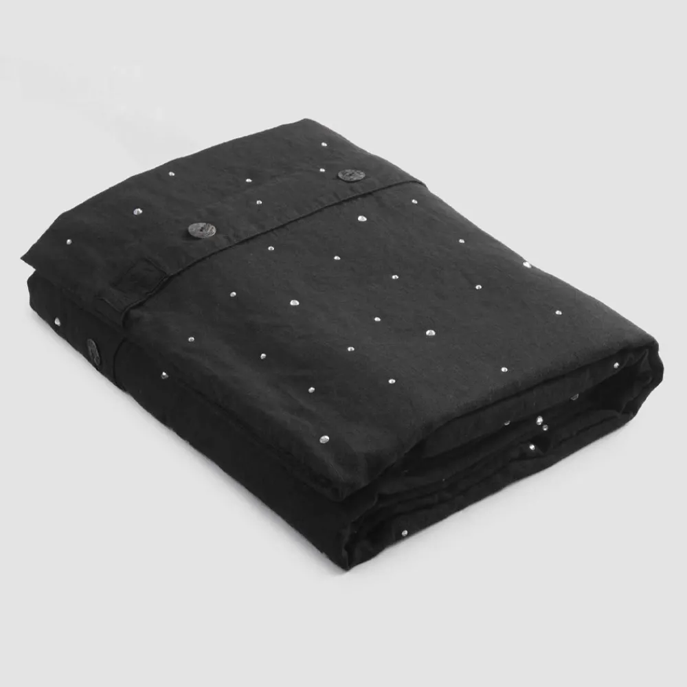 Viadurini Textile Bettbezüge-Bettbezug aus schwarzem Leinen mit Kristallen Luxus Doppelbett - Damante