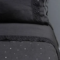 Viadurini Textile Bettbezüge-Bettbezug aus schwarzem Leinen mit Kristallen Luxus Doppelbett - Damante