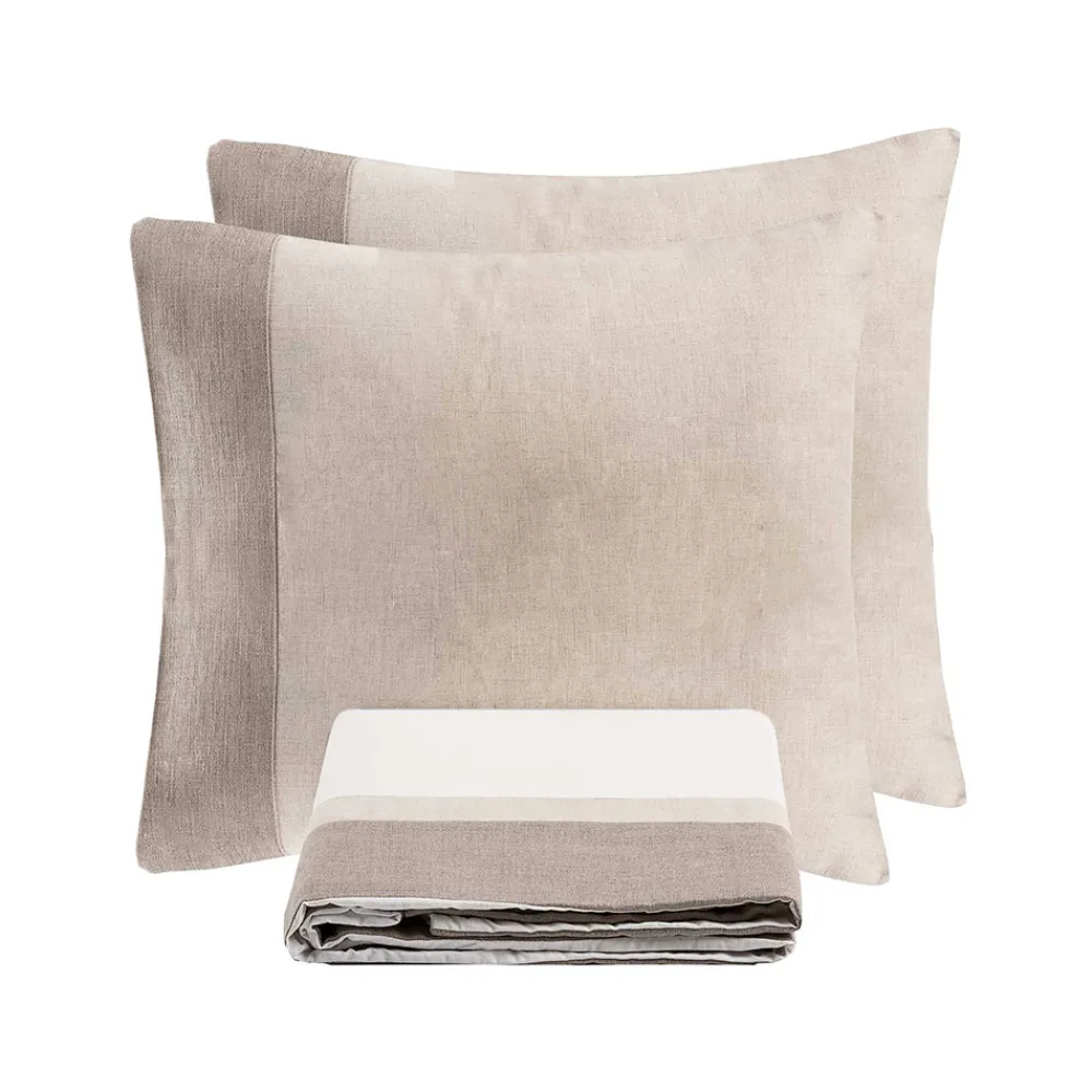 Viadurini Textile Bettbezüge-Bettbezug-Set aus 90 % Baumwolle und 10 % Leinen mit 2 Kissenbezügen Made in Italy - Nestle