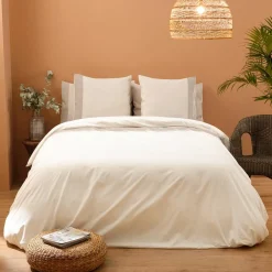 Viadurini Textile Bettbezüge-Bettbezug-Set aus 90 % Baumwolle und 10 % Leinen mit 2 Kissenbezügen Made in Italy - Nestle