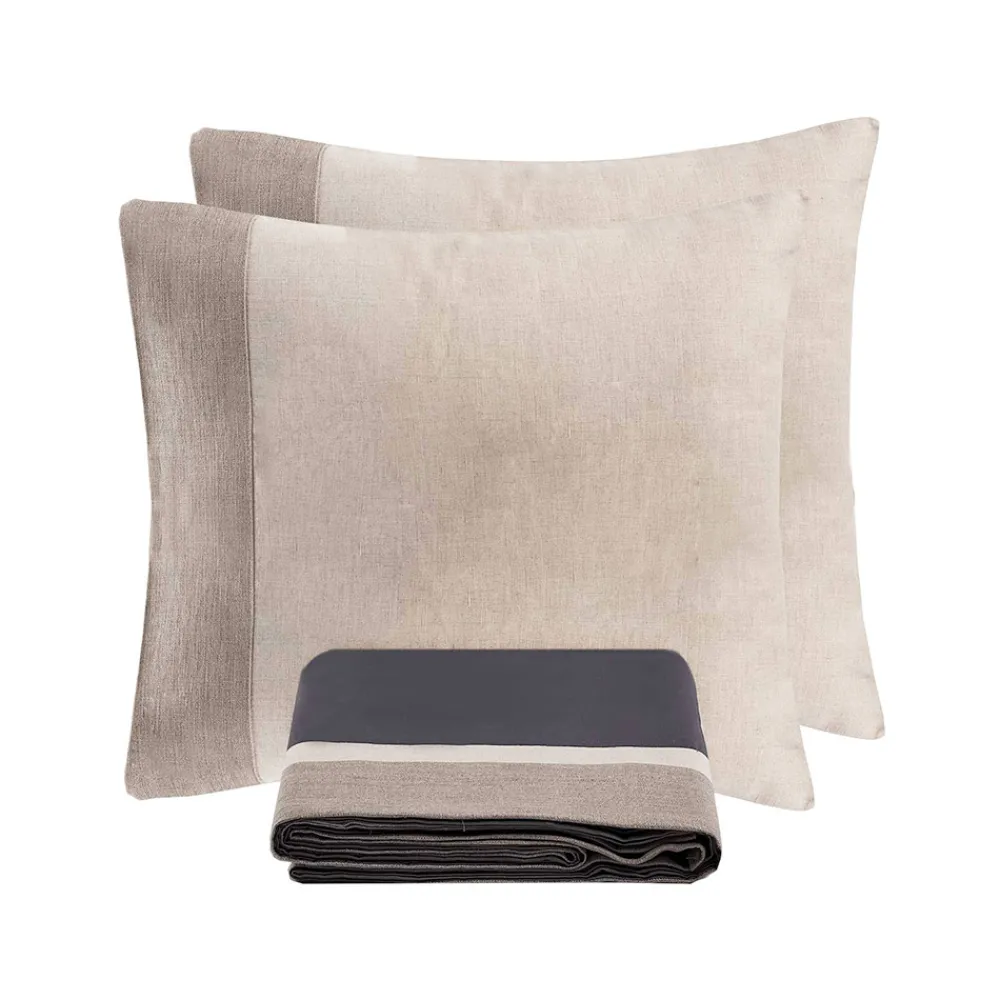 Viadurini Textile Bettbezüge-Bettbezug-Set aus 90 % Baumwolle und 10 % Leinen mit 2 Kissenbezügen Made in Italy - Nestle