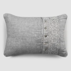 Viadurini Textile Kissenbezüge-Bettkissen Kissenbezug aus grauem Leinen mit italienischer Luxus-Synergie-Spitze - Stego
