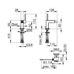 Viadurini Bathroom Bidetarmaturen-Bidet-Einhebelmischer mit Ablaufgarnitur aus verchromtem Messing - Erik