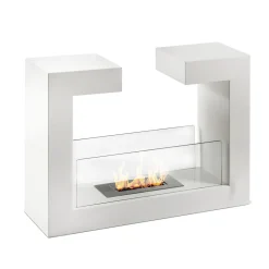 Viadurini Fire Design Bodenkamine Bioethanol-Bio-Bodenkamin aus weiß lackiertem Metall und gehärtetem Glas - Pelide