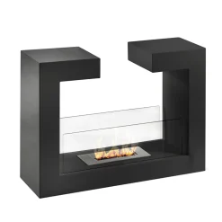 Viadurini Fire Design Bodenkamine Bioethanol-Bioethanol-Bodenkamin aus schwarzem Metall und gehärtetem Glas - Plutanium