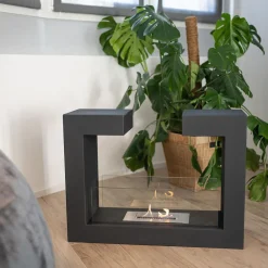 Viadurini Fire Design Bodenkamine Bioethanol-Bioethanol-Bodenkamin aus schwarzem Metall und gehärtetem Glas - Plutanium