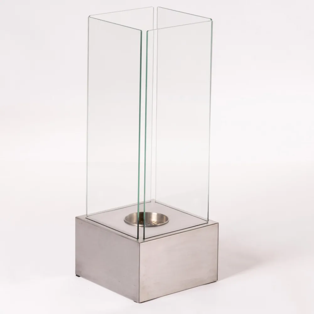 Viadurini Fire Design Bodenkamine Bioethanol-Bioethanol-Bodenkamin aus gehärtetem Glas mit Metallsockel - Ziggy