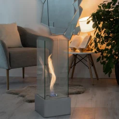 Viadurini Fire Design Bodenkamine Bioethanol-Bioethanol-Bodenkamin aus gehärtetem Glas mit Metallsockel - Ziggy