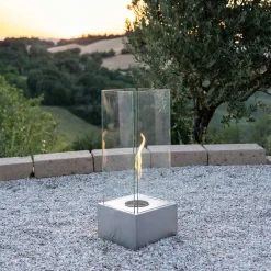 Viadurini Fire Design Bodenkamine Bioethanol-Bioethanol-Bodenkamin aus gehärtetem Glas mit Metallsockel - Ziggy