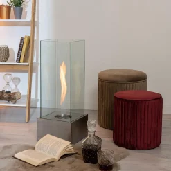 Viadurini Fire Design Bodenkamine Bioethanol-Bioethanol-Bodenkamin aus gehärtetem Glas mit Metallsockel - Ziggy