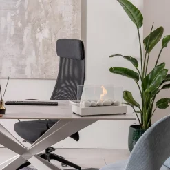 Viadurini Fire Design Tischkamine Bioethanol-Bioethanol-Tischkamin aus gehärtetem Glas und Metall – Silber