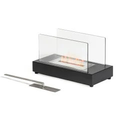 Viadurini Fire Design Tischkamine Bioethanol-Bioethanol-Tischkamin aus gehärtetem Glas und Metall – Silber