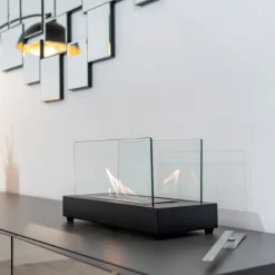Viadurini Fire Design Tischkamine Bioethanol-Bioethanol-Tischkamin aus gehärtetem Glas und Metall – Silber