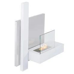 Viadurini Fire Design Wandkamine Bioethanol-Bioethanol-Wandkamin aus weißem Metall und gehärtetem Glas – Thor