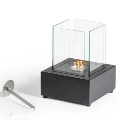 Viadurini Fire Design Bodenkamine Bioethanol-Bio-Tischkamin aus gehärtetem Glas mit Sockel aus schwarzem Metall - Coriano