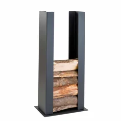 Viadurini Fire Design Kaminholzständer Aus Eisen Und Stahl-Boden / Wand Holzhalter aus schwarzem Stahl mit Säule Designs - Grecale
