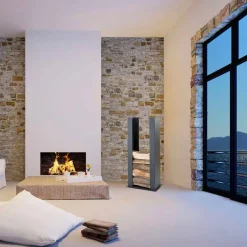 Viadurini Fire Design Kaminholzständer Aus Eisen Und Stahl-Boden / Wand Holzhalter aus schwarzem Stahl mit Säule Designs - Grecale