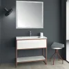 Viadurini Bathroom Badmöbel Stehend-Boden Badezimmermöbel aus kupfernem Metall und weißem Mdf Made in Italy - Cizco