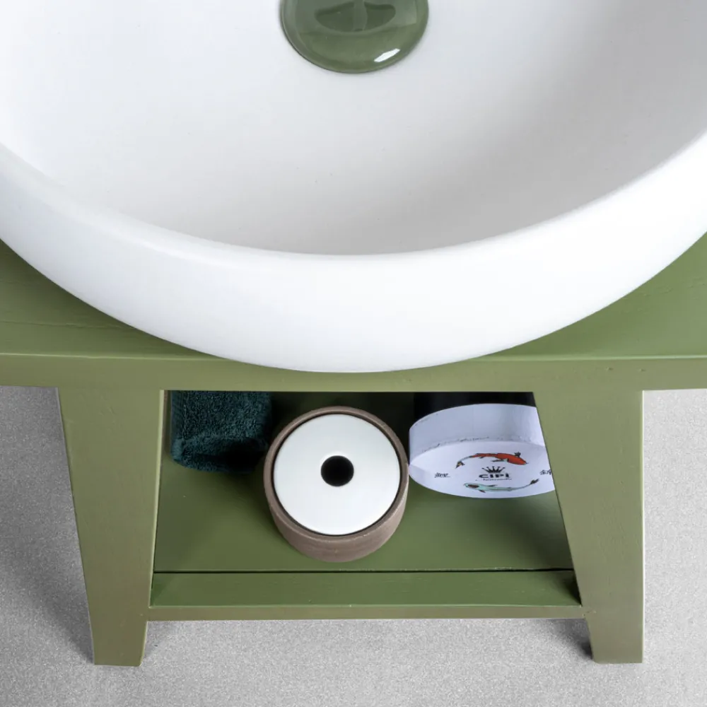 Viadurini Bathroom Badmöbel Stehend-Boden-Badezimmerschrank aus grünem Teakholz mit Handtuchhaken - Raomi