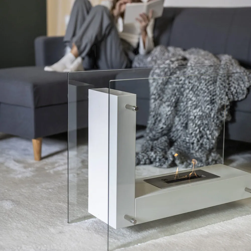 Viadurini Fire Design Bodenkamine Bioethanol-Boden-Biokamin mit doppelseitiger Struktur aus Glas und Metall - Planeto