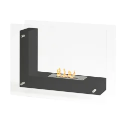 Viadurini Fire Design Bodenkamine Bioethanol-Bodenbiokamin mit doppelseitiger Struktur aus Glas und schwarzem Metall – Squillo