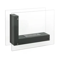 Viadurini Fire Design Bodenkamine Bioethanol-Bodenbiokamin mit doppelseitiger Struktur aus Glas und schwarzem Metall – Squillo