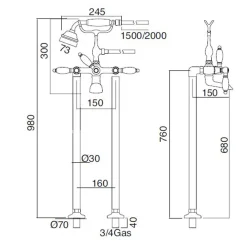 Viadurini Taps Badewannearmaturen-Bodenstehende Wannenbatterie mit Handbrause aus Messing Made in Italy - Noriana