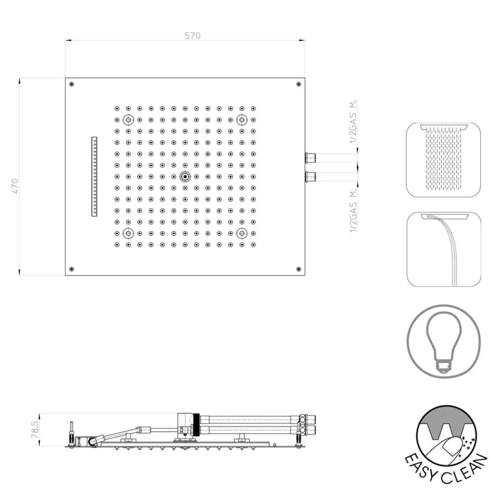 BOSSINI Duschköpfe-Deckenduschkopf aus Chrom mit zwei Strahlarten und Dream-Farbtherapie