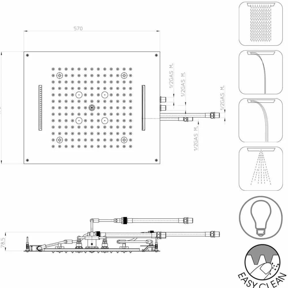 BOSSINI Duschköpfe-Moderner Duschkopf mit 4 Strahlarten und Cromotherapie Dream