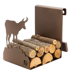 Viadurini Fire Design Kaminholzständer Aus Eisen Und Stahl-Brennholzhalter aus braunem Stahl Hergestellt in Italien mit Werkzeugen - Volturno