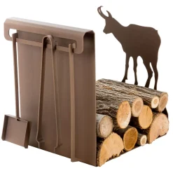 Viadurini Fire Design Kaminholzständer Aus Eisen Und Stahl-Brennholzhalter aus braunem Stahl Hergestellt in Italien mit Werkzeugen - Volturno