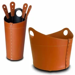 Firestyle Kaminholzständer Aus Leder Und Kunstleder-Brennholzhalter, Eisenhalter und Eisen für Nicad Leder, hergestellt in Italien