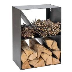 Viadurini Fire Design Kaminholzständer Aus Eisen Und Stahl-Brennholzhalter mit schräger Stange aus schwarz lackiertem Stahl Made in Italy - Fiamme