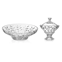 Viadurini Kitchen Italienisches Kristallgeschirr-Candy Box und ökologischer Kristallaufsatz 2 Stück - Magnolio