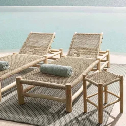 Viadurini in the Garden Sonnenliegen-Chaiselongue im Freien in Teakholzzweigen und Kunstfaserweberei - Tecno