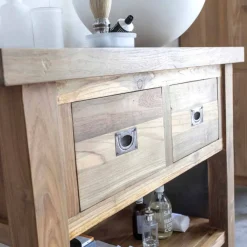 Viadurini Bathroom Badmöbel Hängend-Composition 3 Badezimmermöbel aus Teakholz mit Waschbecken aus Harz - Essence