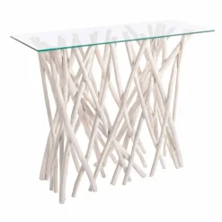 Viadurini Living Konsolentisch Flur-Consolle aus gebleichtem Teakholz und Luxus-Design-Glasplatte - Francesca