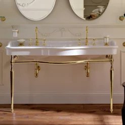 Viadurini Bathroom Vintage Waschbecken|Keramikwaschbecken-Consolle Waschbecken mit Doppelschale auf Keramikfüßen, Made in Italy - Paulina