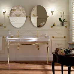 Viadurini Bathroom Vintage Waschbecken|Keramikwaschbecken-Consolle Waschbecken mit Doppelschale auf Keramikfüßen, Made in Italy - Paulina