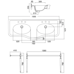 Viadurini Bathroom Vintage Waschbecken|Keramikwaschbecken-Consolle Waschbecken mit Doppelschale auf Keramikfüßen, Made in Italy - Paulina
