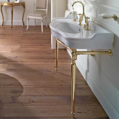 Viadurini Bathroom Vintage Waschbecken|Keramikwaschbecken-Consolle Waschbecken mit Doppelschale auf Keramikfüßen, Made in Italy - Paulina