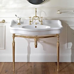 Viadurini Bathroom Vintage Waschbecken|Keramikwaschbecken-Consolle Waschbecken mit Doppelschale auf Keramikfüßen, Made in Italy - Paulina