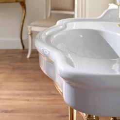 Viadurini Bathroom Vintage Waschbecken|Keramikwaschbecken-Consolle Waschbecken mit Doppelschale auf Keramikfüßen, Made in Italy - Paulina