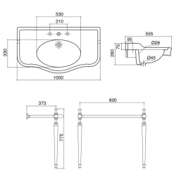 Viadurini Bathroom Vintage Waschbecken|Keramikwaschbecken-Consolle Waschbecken mit Doppelschale auf Keramikfüßen, Made in Italy - Paulina